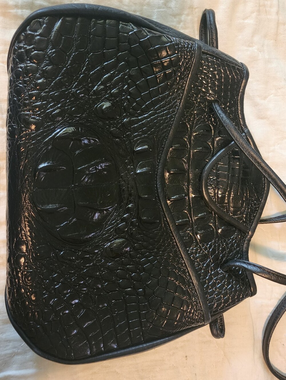 Joann Page Black Croc-Embossed Shoulder Bag